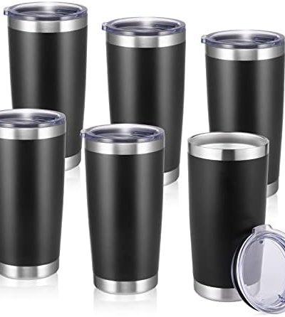 StarSpeed 20oz 6 pack Insulated Tumblers with Lid Stainless Steel Double Wall Tumbler Travel Coffee Cups Powder Coated Tapered Metal Thermal Mug Indoor Outdoor for Hot and Cold Drinks